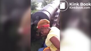 Big booty girl takes shit on grass