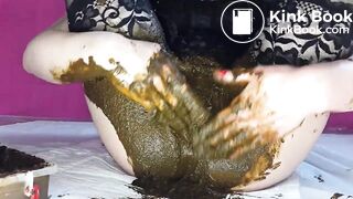 Smearing saved shit and fresh shit and stuffing it in