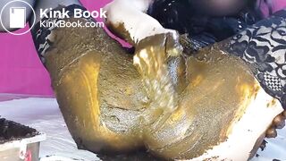 Smearing saved shit and fresh shit and stuffing it in