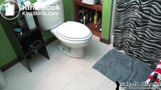 Blonde girl ashamed about her pile of poop