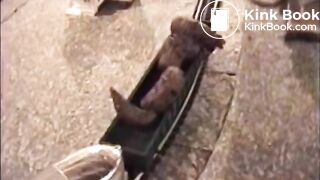 Girl shitting on a model train