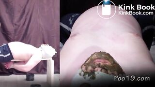 3 girls shit in 1 slave mouth.