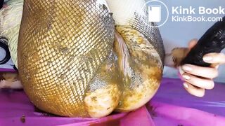 Fishnet pantyhose shitting and toying - video 2