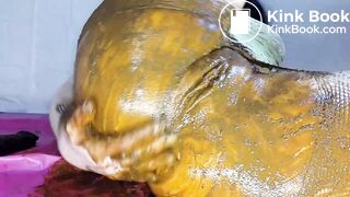 Fishnet pantyhose shitting and toying - video 2