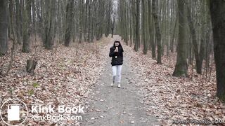 Anni pooping on a bench