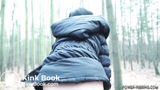 Anni pooping on a bench