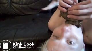 Blonde eats shit and gets facial