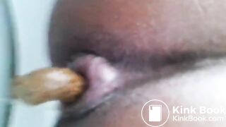 Big booty ebony poops big turd in toilet