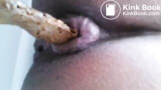 Big booty ebony poops big turd in toilet