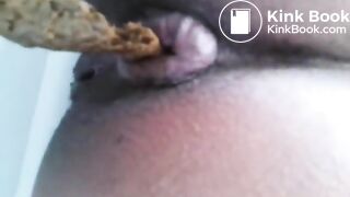 Big booty ebony poops big turd in toilet