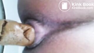 Big booty ebony poops big turd in toilet