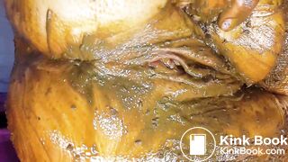 Fishnet pantyhose shitting and toying