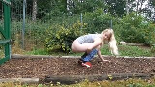 Blonde girl poop outside 4321