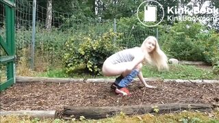 Blonde girl poop outside 4321