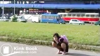 ...e pooping her blue panties.