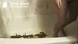Cute teen forcefully poops and pees Into bathtub