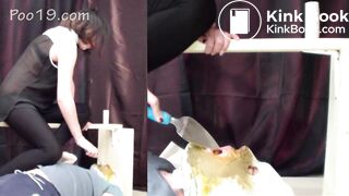 3 Girls Violently Shitting Into Slaves Mouth