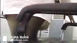 Asian woman poops her skirt.