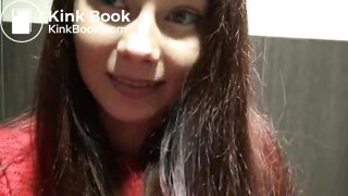 Sexy teen pooping in public toilet