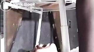 two girls use human toilet