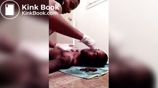 Ebony babe shits in BF's mouth