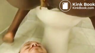 Fishing and eating tasty turds from mistress toilet