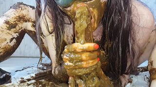 The best scat covered dildo deep throat