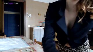 Sexy latina shitting on table