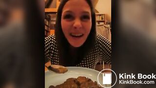 Hot girl eat shit from a plate
