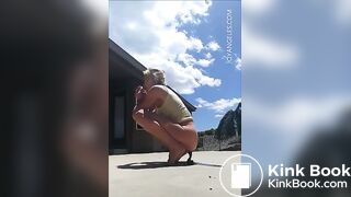 Hot girl pooping huge turd outside