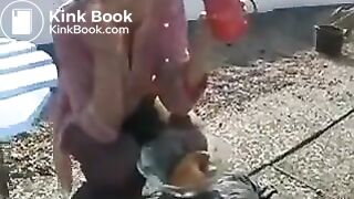 German mistress eats her breakfast outdoor while shit in slaves mouth