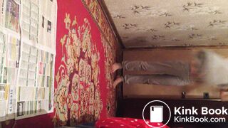 Skinny blonde shittting