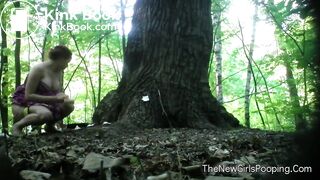 Pregnant girl pooping in woods