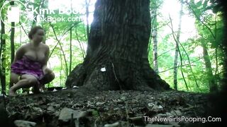 Pregnant girl pooping in woods