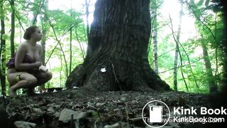 Pregnant girl pooping in woods