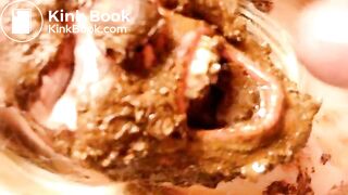 Chubby girl swallows shit