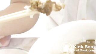 Girl mixed rise with shit and tries to eat the meal