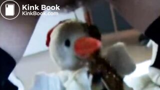 Screwing teddy bear while shitting her panties