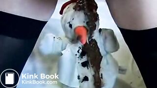 Screwing teddy bear while shitting her panties