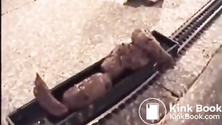 She poops on a toy train