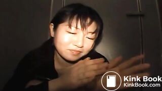 Asian Chick Eating Shit in Public Toilet