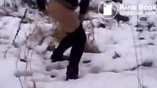 Girl poops on the snow
