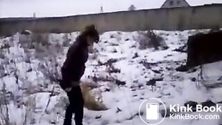 Girl poops on the snow