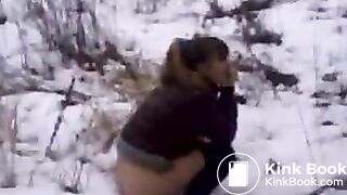 Girl poops on the snow