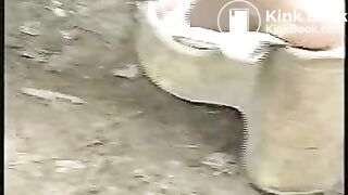 Nice short haired brunette shitting in the woods