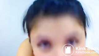 Gipsy girl eating a tiny piece of poop