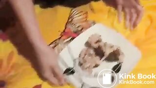 Licking shit with ice cream