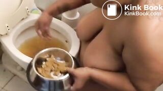 Ebony slave digging in toilet