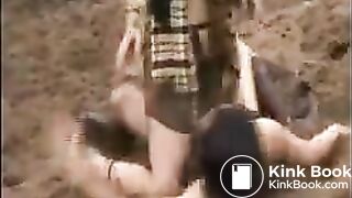 Lesbian wrestle in manure