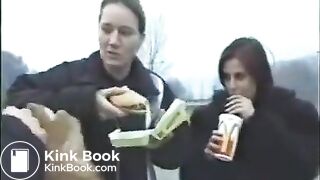 3 Girls Shitting together outdoors